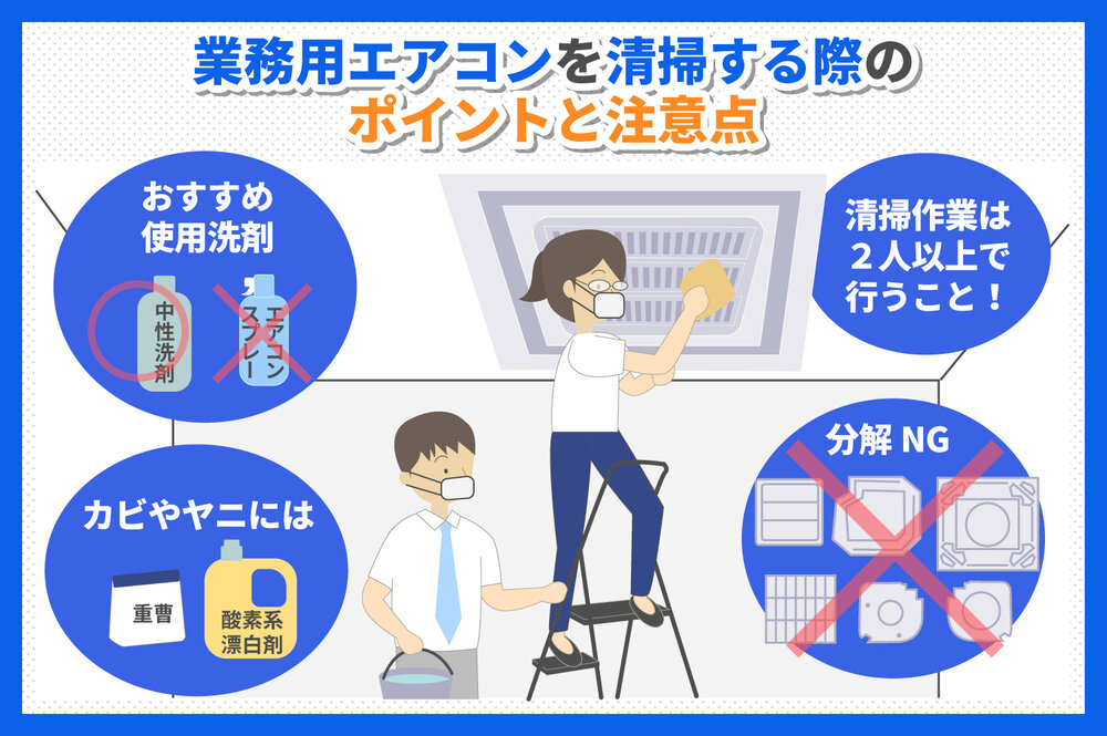 業務用エアコンを掃除する際のポイントと注意点